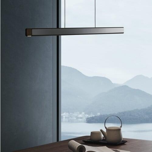 Simple modern bar counter office led long pendant light restaurant dining table creative design of wooden lamps