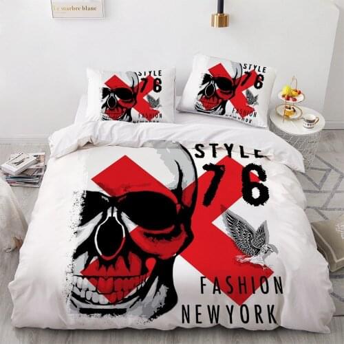 Simple White Bedding Sets 3D Skull Duvet Quilt Cover Set Comforter Bed Linen Pillowcase King Queen Full Double Home Texitle