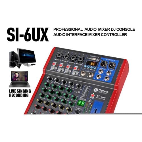 Debra Pro 6 Channel DJ Controlle with 99DSP Reverb effect Bluetooth 5.0 USB Mixer USB for karaoke PC recording condenser mic