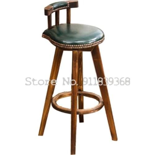 Retro Solid Wood Bar Chair Modern Simple Rotary High Stool Bar Stool Creative Bar Chair Household High Dining Chair