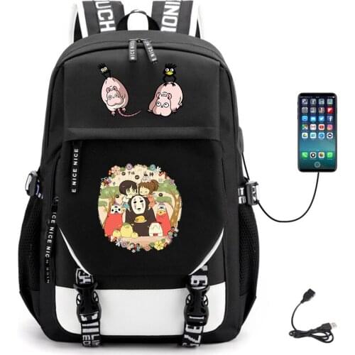 Anime Spirited Away USB Teenger Backpack Unisex Casual Packsack Canvas Fabric Schoolbag Student High Quality Laptop Bag