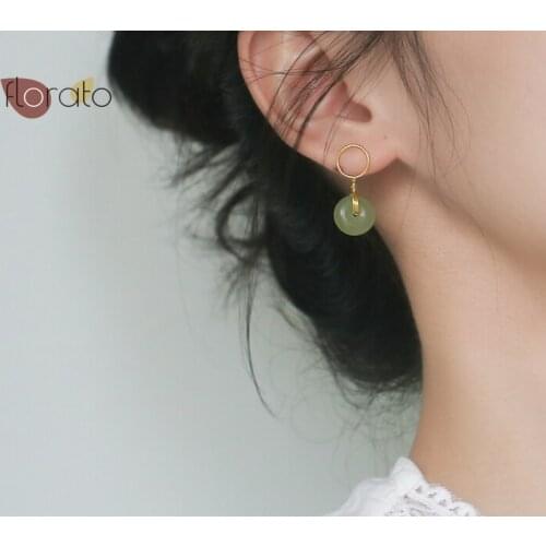 Jade Pendant Minimalist Metal Earring 925 Sterling Silver Ear Needle Hoop Earring Women Fashion Jewelry For Women Festival Gifts