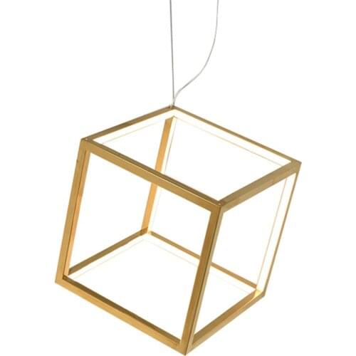 Nordic gold 3D pendant lights bedroom bedside living room villa duplex geometric dining room line lamps hanging lights fixtures