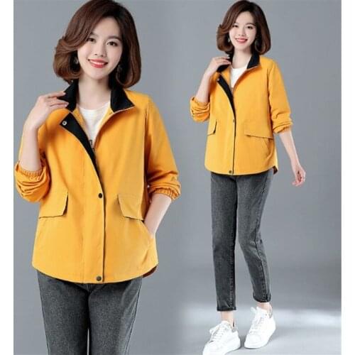 Womens Windbreaker 2021 New Spring Autumn Short Jacket Korean Solid Stand Collar Loose Large Size Windbreaker Female Basic Coat