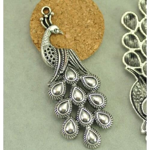 Vintage diy accessories vintage handmade materials antique silver peacock 30x83mm 3 pcs/lots
