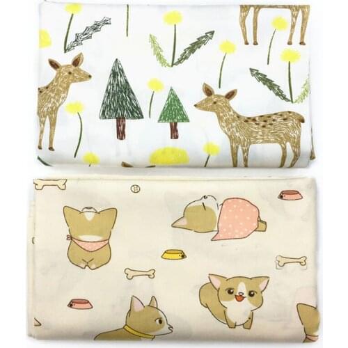 Adorable 50x160cm Cartoon Christmas Deer and Cute Dog Printed Cotton Fabric Animal Fabric For DIY Sewing Quilting Bedding