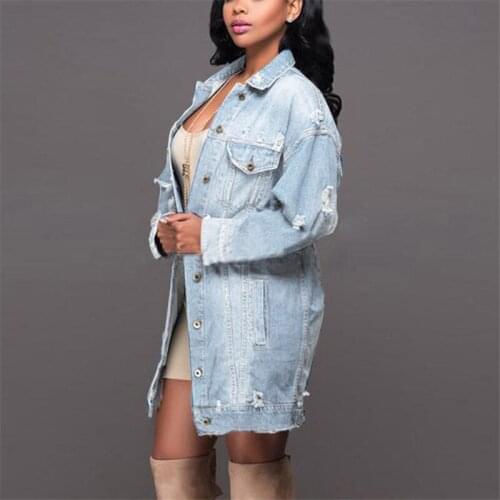 Autumn Winter Hole Denim Jacket 2021 Harajuku Boyfriend Wind Jean Jacket Loose Long Sleeve Female Coats Large Size Female Coat