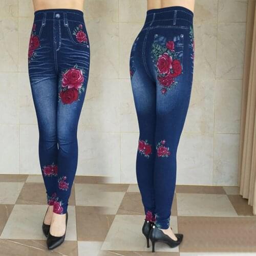 Womens Autumn Winter Jeans Plus Size Printing Imitation Denim Leggings High Waist Wear Stretch Plus Velvet Imitation Jeans Z136
