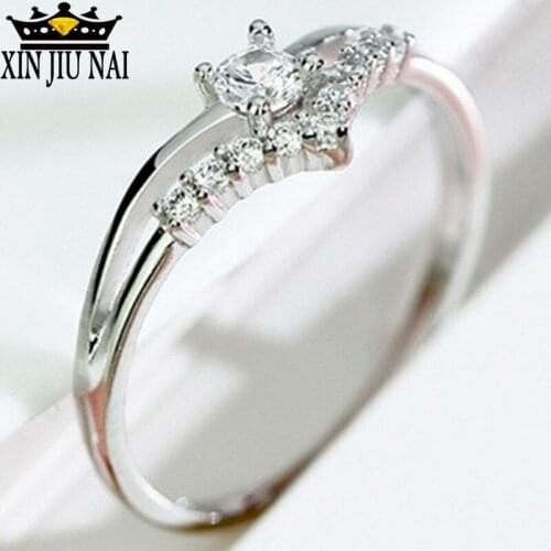 New Fashion White Shining Zircon Silver Color Women Engagement Wedding Ring V Shape Party Jewelry Ring plata de ley 925