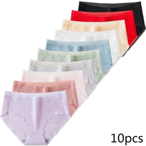 10Pcs/lot Women Panties High Waist Pure Cotton Underwear Cute Printed Seamless Briefs Ladies Slimming Panty Plus SizeXXL