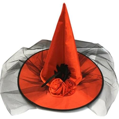 12pcs/lot Women Halloween Decorations Witch Hat With Rose Flowers Elegant Hats For Girls Party Cosplay Props