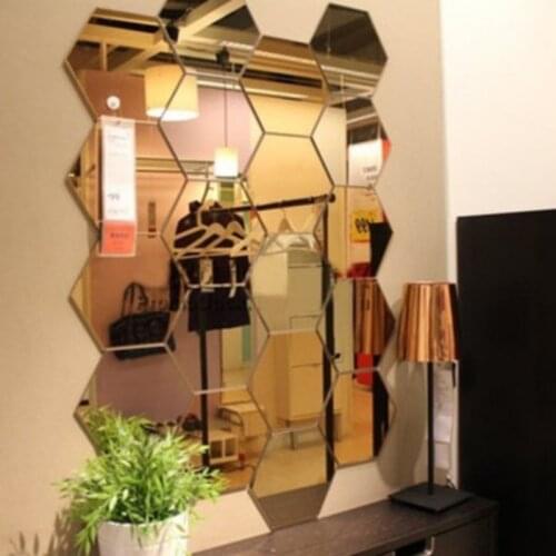 12PCS Hexagonal Mirror Walls Sticker Acrylic Mirror Walls Stickers Self Adhesive Removable Decorative Sheet For Home Decorations