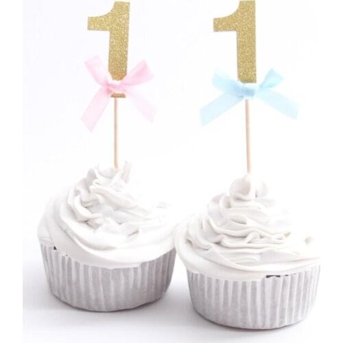 20 Pieces First Birthday Cupcake Toppers 1st Party Decorations Boy Girl I AM ONE Year Gold 1 Anniversary Paper Supplies