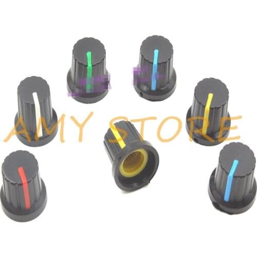 10pcs White Red Yellow Blue Green White Orange 6mm Shaft Hole Dia Knurled Grip Potentiometer Control Pot Knobs Caps 15mm x 15mm
