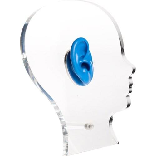 Head Shape Acrylic Display with Silicone Ear Model for Displaying Hearing Aids Stand Props Jewelry display