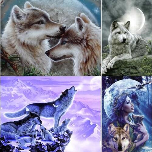5D DIY Diamond Painting Animals Wolf Cross Stitch Kit Full Drill Square Embroidery Mosaic Art Picture of Rhinestones Decor Gift