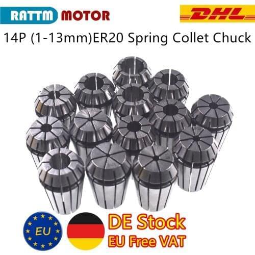 【EU Free Delivery】Full Set 14Pcs ER20 1-13mm Beating 0.1mm Precision Spring Collets for CNC Milling Lathe Tool Engraving Machine