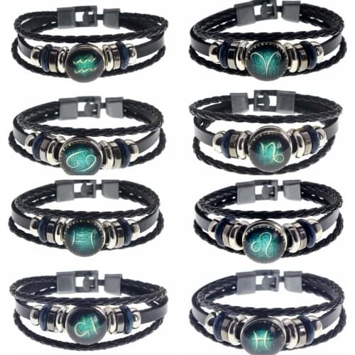2017 Virgo/Sagittarius/Aquarius/Scorpio/Libra/Capricorn 12 Constellation Bracelets Men Women Braided Leather Bracelet & Bangles
