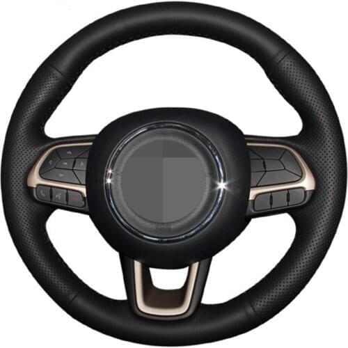 Car Steering Wheel Cover Hand-stitched Black Artificial Leather Wrap For Jeep Renegade 2016 2017 Compass 2017
