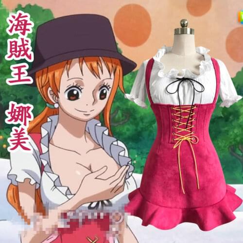 COSREA Japanese Anime ONE PIECE Cosplay Costume Nami Rose Red Lovely Dress With Bowknot Costumes Haklllowen Party For Woman
