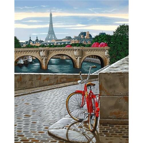 DIY Painting By Numbers Bicycle Kit Oil Picture By Numbers Landscape Wall Art Acrylic Paintings On Canvas Home Decoration