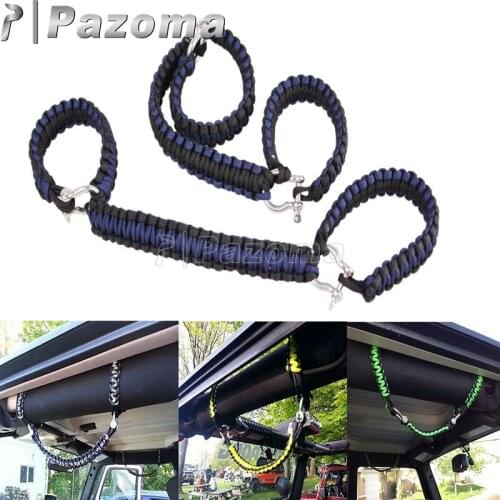 For Jeep Wrangler TJ CJ JK LJ JKU 2 Door 4 Door Paracord Grab Handles Blue Black Roll Bar w/ D-ring Shackles