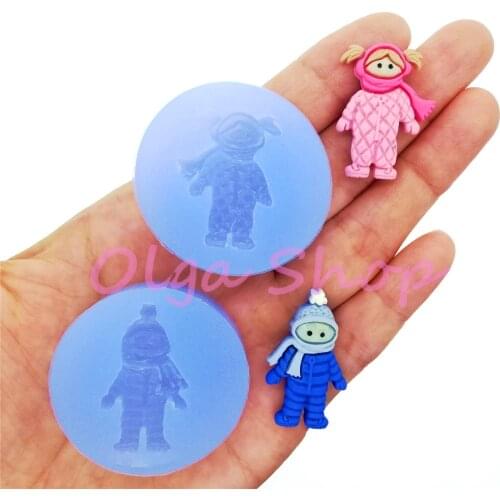 FYL742,FYL743 Boy Gril in Snowsuit Skiwear Silicone Mold Fondant Cupcake Decoration Resin Art Necklace Brooch 31.2mm x21.6 mm