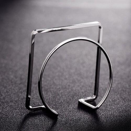 GorGor Bangles Women Copper Material Pattern Half Square Half Circle Opening Creative Hyperbole Style Fashion Jewelry DKS-1003