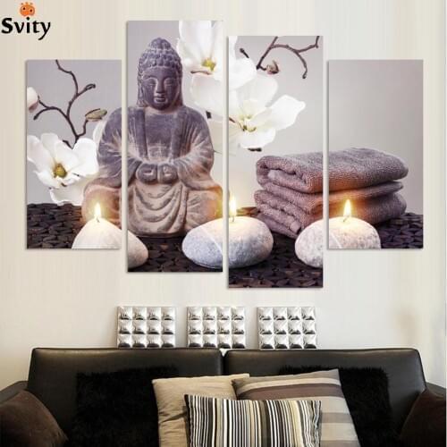 4 Piece Wall Canvas Pictures For Living Room Canvas Art Modern Printed Buddha Painting Picture Decoracion Buddha Paintings
