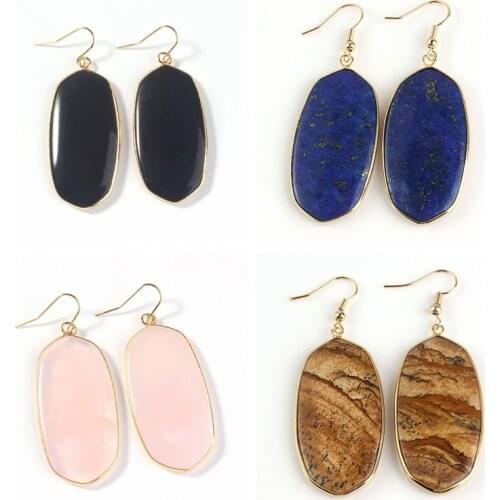 Classic Big Earrings 2019 Natural Stone Crystal Pendant Dangler Dangle Earring Crystal Quartz Healing Stones for Women Jewelry