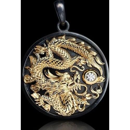 Classic Black Gold Dragon Carved CZ Pendant Necklace Vintage Punk Cool Street Jewelry for Men Hip Hop Rock Biker Jewelry Gift