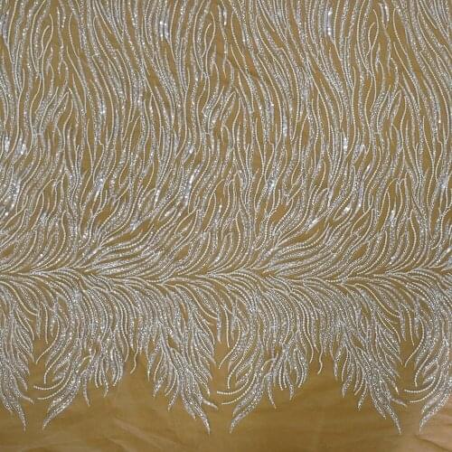 2021 New Arrival Fashion Ivory Beaded Bridal Lace Dress Fabric for 5 Yards HY1510