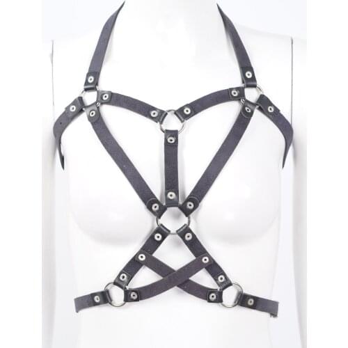 Women Fashion Waist Belt Tanks Goth Punk Rave Vest Adjustable Metal Chain PU Leather Belt Top Harajuku Streetwear Girdle Costume