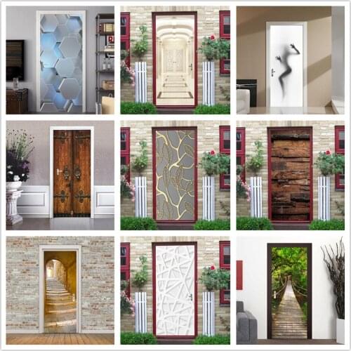 90*200CM Wood Door Sticker Adhesive Waterproof Wallpaper for Doors Living Room Bedroom Poster Home Decor deursticker Whole Piece