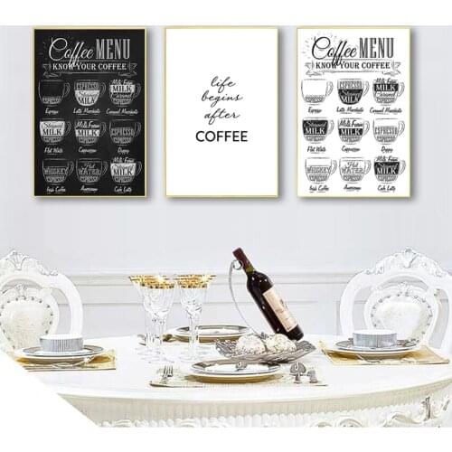 Cafe Shop Wall Art Decor HD2616 Nordic Coffee Menu Wall Pictures Art Print Black White Art Canvas Painting