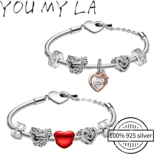 Original 100% 925 Sterling Silver Pando Bracelet With Silver Clasp Womens Engraving Original 1:1 For Brithday Anniversary Gift