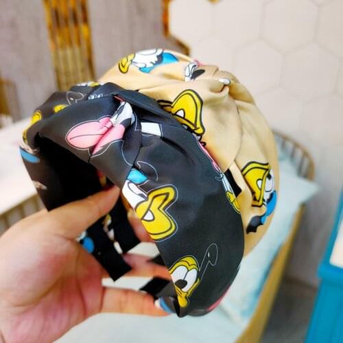 Fashion Women Hairband mickey Minnie Mouse Donald Duck Knotted Headband Cute Cartoon Print Head Band wide side hairpin