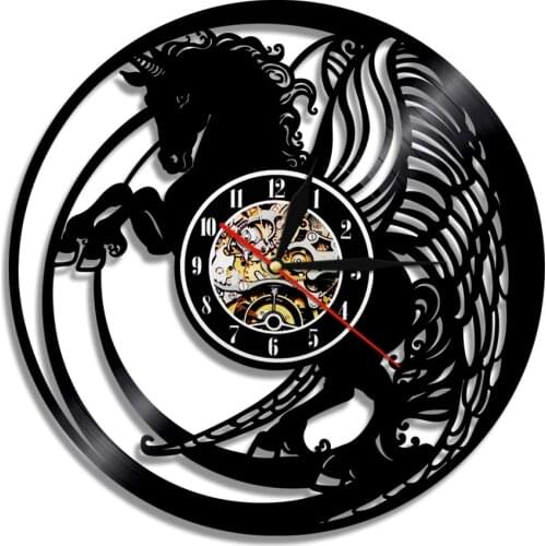 Quirky Unicorn Vintage Vinyl Record Wall Clock Magical Horse Home Decorative Music Vinyl Clocks Non Ticking Wall Hanging Watch