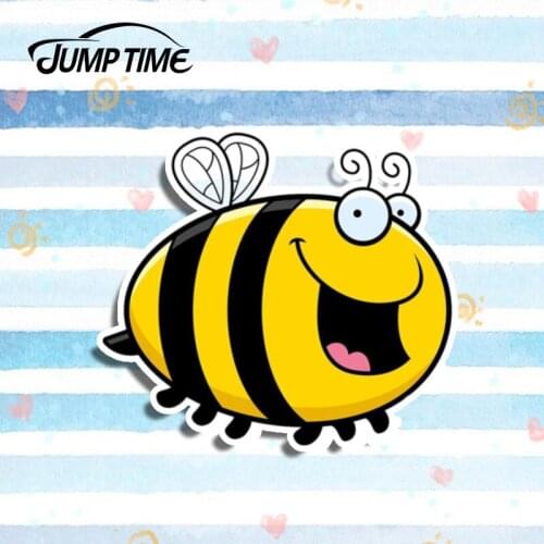 Jump Time 13cm x 9cm Happy Honey Bee Cartoon Car Stickers Vinyl Decal Car Window Truck Laptop Car Styling Funny Animal Sticker
