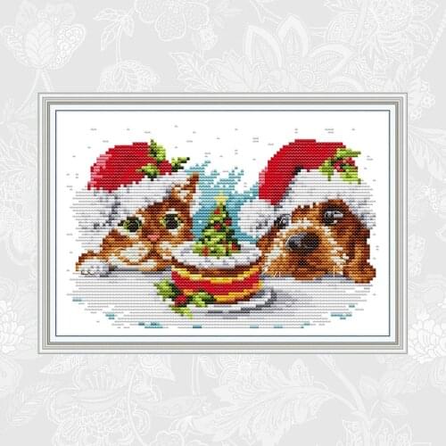 Christmas presents for cats and dogs Aida Cross stitch Kits Painting 11ct 14ct Printed Fabric Embroidery Needlework Crafts