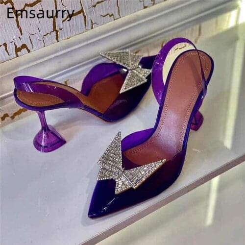 Rhinestone Butterfly-Flower Summer Sandals Women Clear Crystal Goblet Heel Pointed Toe PVC Transparent Sandalias