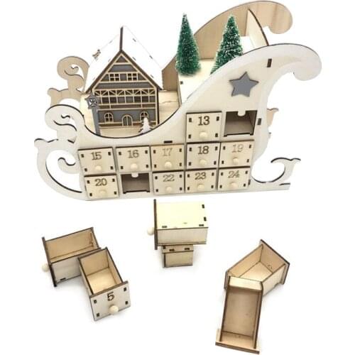 Battery Operated LED White Wooden House Christmas Advent Calendar with Drawers