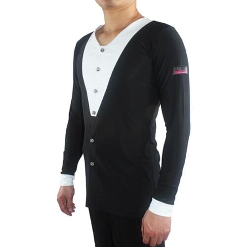 Latin Dance Top Men Costume Black Dance Wear Prince Style Adult Ballroom Practice Wear Professional Competition Latin Top VDB646