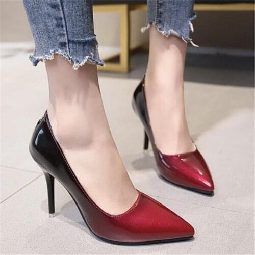 Women Pumps Thin High Heels Sexy PU Slip On 10CM Pointed Toe Dress Sexy Party Wedding Office & Career Shallow Women Shoes Red