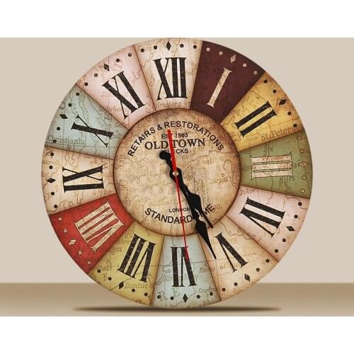 European Clock Watch Mute Wood Hanging Clock Bar Room Wall Clock Retro Fashion Modern Quartz Clock Creative Wall Decorations