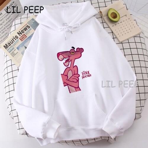 Japanese Cartoon Pink Panther anime Print woman hoodies Comfortable White sweatshirt Aesthetic long Sleeves 90s vintage Clothes
