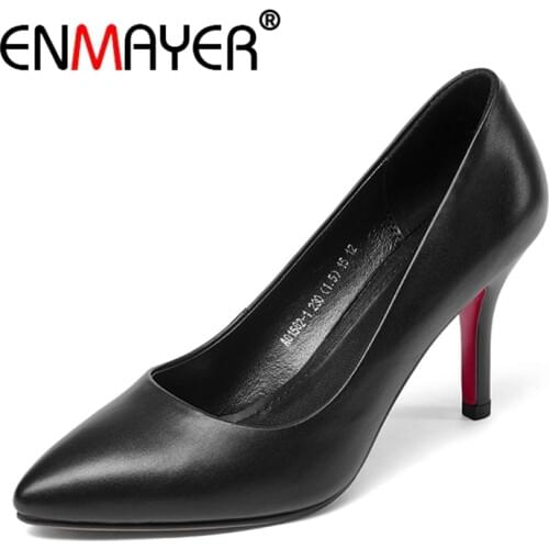 ENMAYER Kid Suede Pointed Toe Casual Slip-On Sexy Heels Womens Shoes Women High Heels Size 34-42 ZYL2692