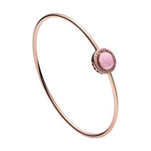 925 Sterling Silver Rose Pink Swirl Bangle Bracelets Fit Charms Beads DIY Bracelet for women 589287C01