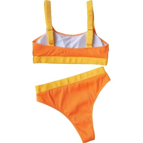 Ladies Swimwear High Waist Split Women Sexy Swimsuit Ladies High Waist Color Block Split Swimsuit Bikini Graceful