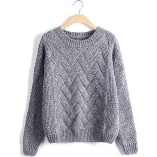 Autumn Winter Women Solid Color Long Sleeve Jumpers O Neck Knit Twist Sweater